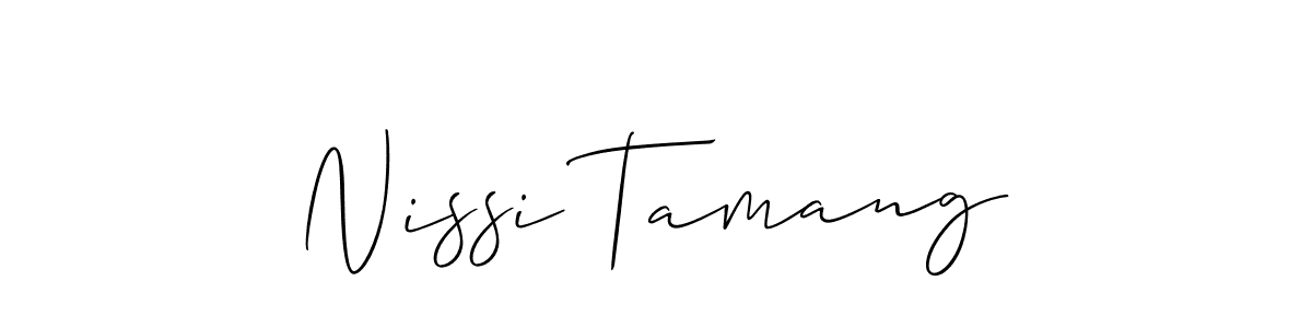 if you are searching for the best signature style for your name Nissi Tamang. so please give up your signature search. here we have designed multiple signature styles  using Allison_Script. Nissi Tamang signature style 2 images and pictures png