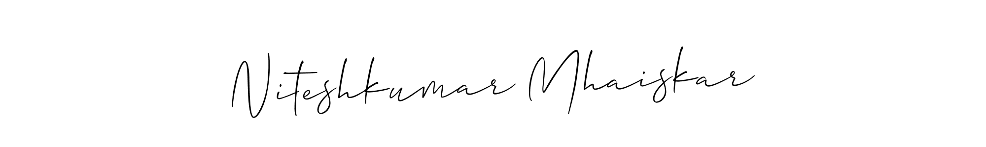 Allison_Script is a professional signature style that is perfect for those who want to add a touch of class to their signature. It is also a great choice for those who want to make their signature more unique. Get Niteshkumar Mhaiskar name to fancy signature for free. Niteshkumar Mhaiskar signature style 2 images and pictures png