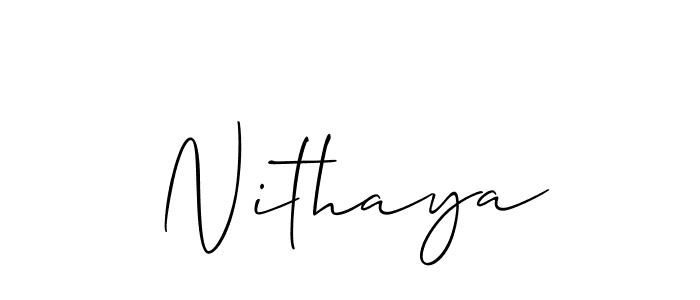Use a signature maker to create a handwritten signature online. With this signature software, you can design (Allison_Script) your own signature for name Nithaya. Nithaya signature style 2 images and pictures png