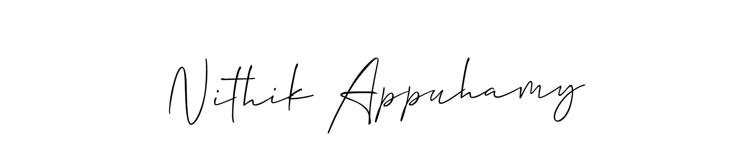 How to make Nithik Appuhamy name signature. Use Allison_Script style for creating short signs online. This is the latest handwritten sign. Nithik Appuhamy signature style 2 images and pictures png
