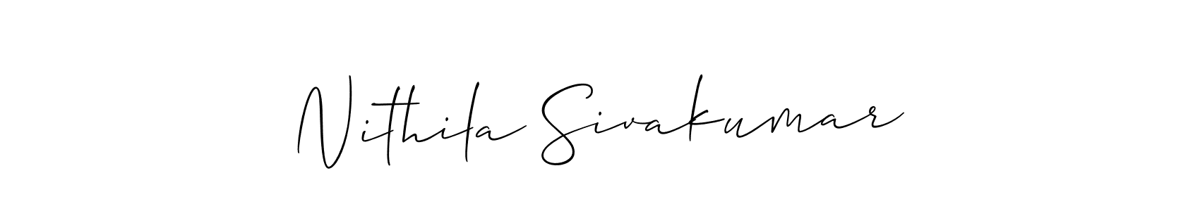 Make a short Nithila Sivakumar signature style. Manage your documents anywhere anytime using Allison_Script. Create and add eSignatures, submit forms, share and send files easily. Nithila Sivakumar signature style 2 images and pictures png