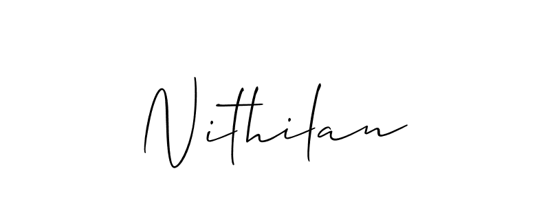 Use a signature maker to create a handwritten signature online. With this signature software, you can design (Allison_Script) your own signature for name Nithilan. Nithilan signature style 2 images and pictures png