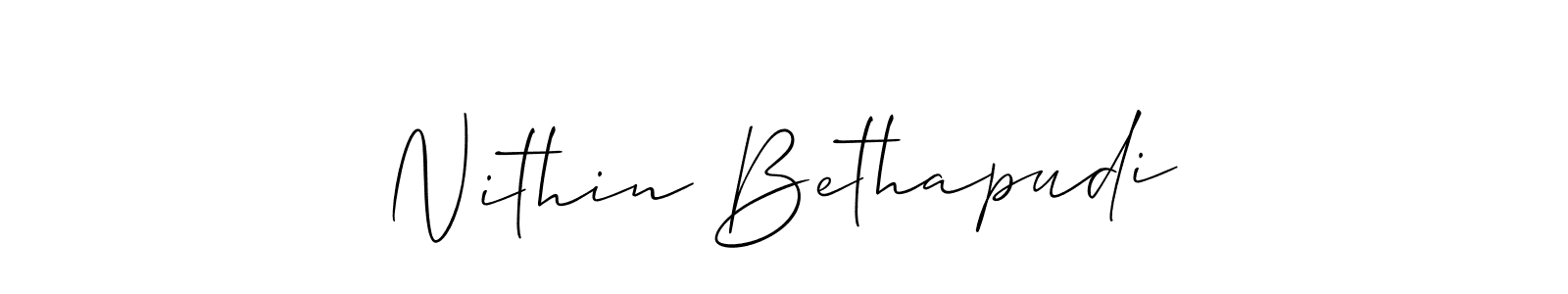 Make a short Nithin Bethapudi signature style. Manage your documents anywhere anytime using Allison_Script. Create and add eSignatures, submit forms, share and send files easily. Nithin Bethapudi signature style 2 images and pictures png