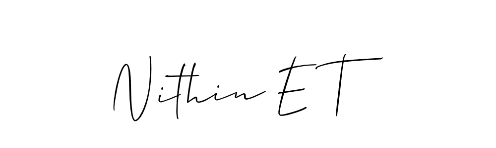 The best way (Allison_Script) to make a short signature is to pick only two or three words in your name. The name Nithin E T include a total of six letters. For converting this name. Nithin E T signature style 2 images and pictures png
