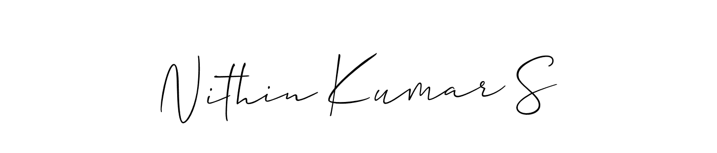 Make a short Nithin Kumar S signature style. Manage your documents anywhere anytime using Allison_Script. Create and add eSignatures, submit forms, share and send files easily. Nithin Kumar S signature style 2 images and pictures png