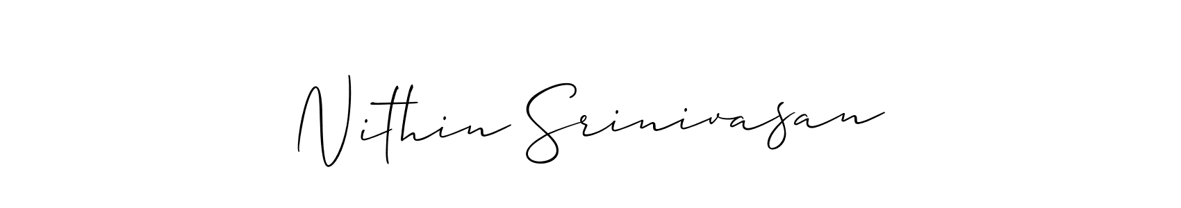 This is the best signature style for the Nithin Srinivasan name. Also you like these signature font (Allison_Script). Mix name signature. Nithin Srinivasan signature style 2 images and pictures png