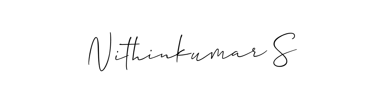 Make a short Nithinkumar S signature style. Manage your documents anywhere anytime using Allison_Script. Create and add eSignatures, submit forms, share and send files easily. Nithinkumar S signature style 2 images and pictures png