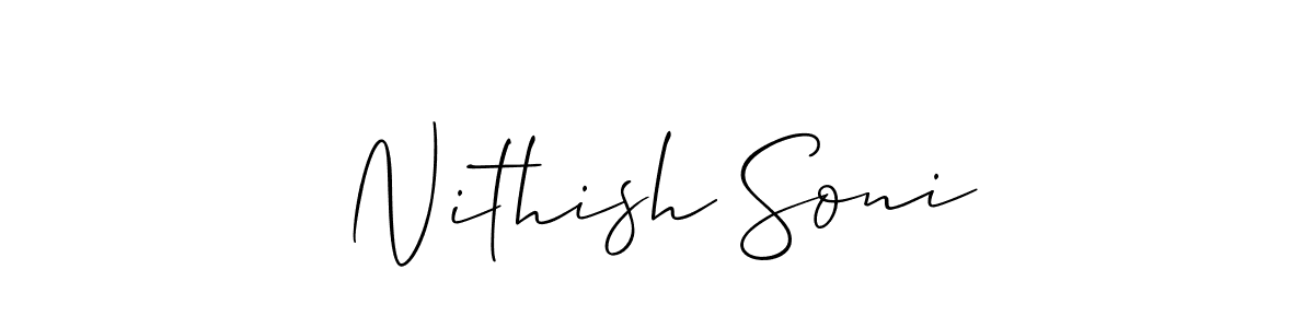 The best way (Allison_Script) to make a short signature is to pick only two or three words in your name. The name Nithish Soni include a total of six letters. For converting this name. Nithish Soni signature style 2 images and pictures png