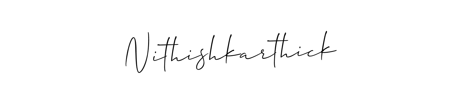 Allison_Script is a professional signature style that is perfect for those who want to add a touch of class to their signature. It is also a great choice for those who want to make their signature more unique. Get Nithishkarthick name to fancy signature for free. Nithishkarthick signature style 2 images and pictures png