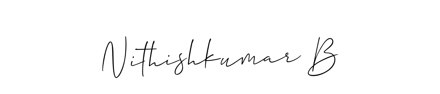 if you are searching for the best signature style for your name Nithishkumar B. so please give up your signature search. here we have designed multiple signature styles  using Allison_Script. Nithishkumar B signature style 2 images and pictures png