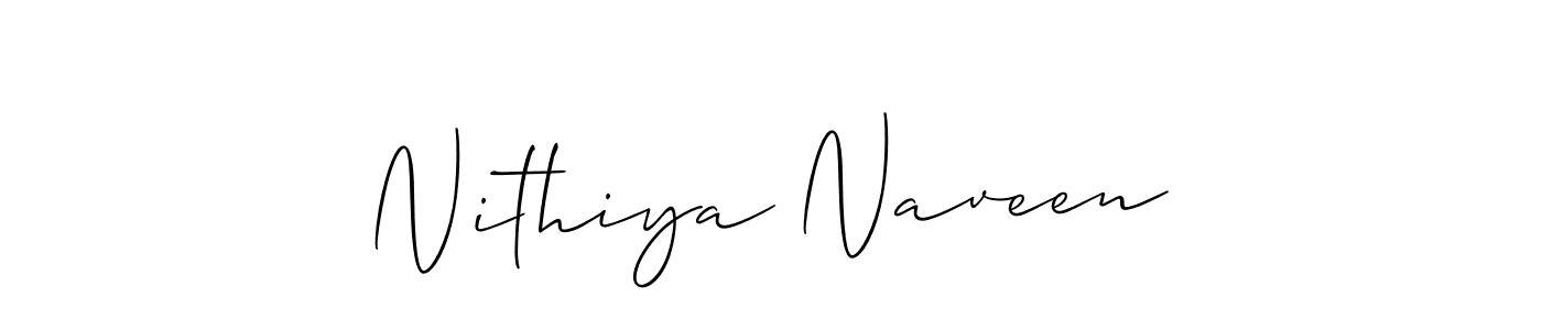 Create a beautiful signature design for name Nithiya Naveen. With this signature (Allison_Script) fonts, you can make a handwritten signature for free. Nithiya Naveen signature style 2 images and pictures png