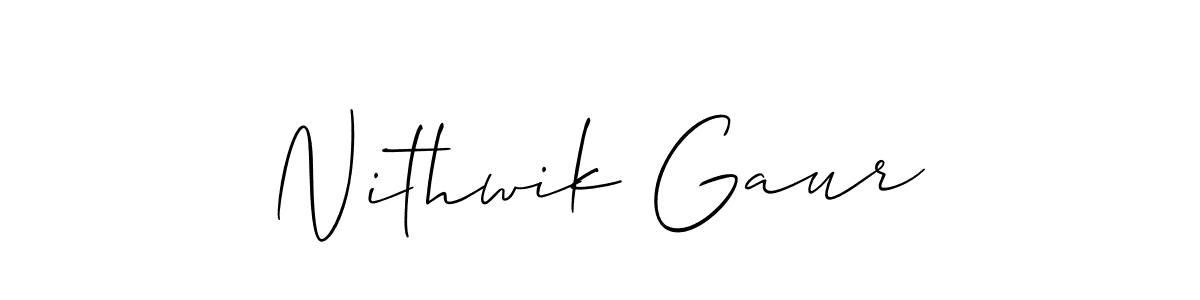 The best way (Allison_Script) to make a short signature is to pick only two or three words in your name. The name Nithwik Gaur include a total of six letters. For converting this name. Nithwik Gaur signature style 2 images and pictures png