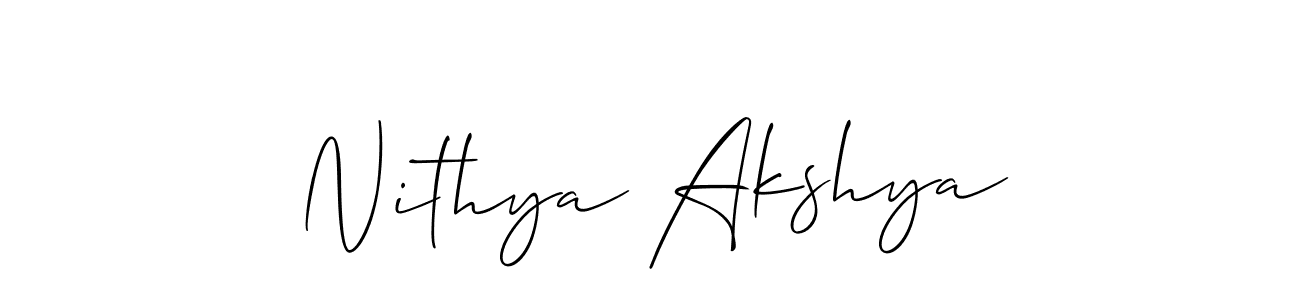 How to make Nithya Akshya name signature. Use Allison_Script style for creating short signs online. This is the latest handwritten sign. Nithya Akshya signature style 2 images and pictures png