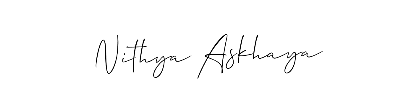 This is the best signature style for the Nithya Askhaya name. Also you like these signature font (Allison_Script). Mix name signature. Nithya Askhaya signature style 2 images and pictures png