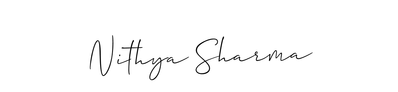 Make a short Nithya Sharma signature style. Manage your documents anywhere anytime using Allison_Script. Create and add eSignatures, submit forms, share and send files easily. Nithya Sharma signature style 2 images and pictures png