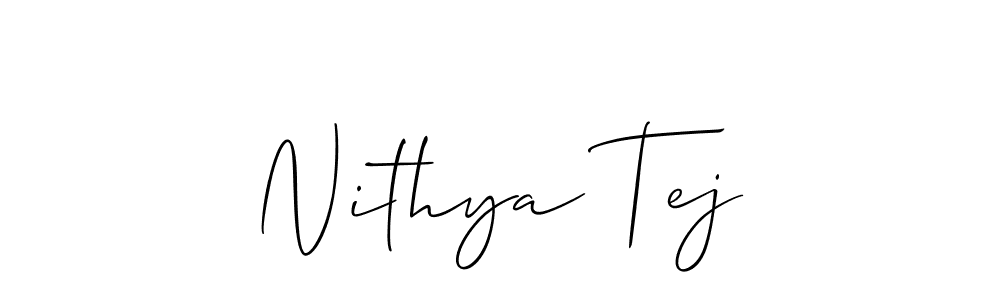 It looks lik you need a new signature style for name Nithya Tej. Design unique handwritten (Allison_Script) signature with our free signature maker in just a few clicks. Nithya Tej signature style 2 images and pictures png