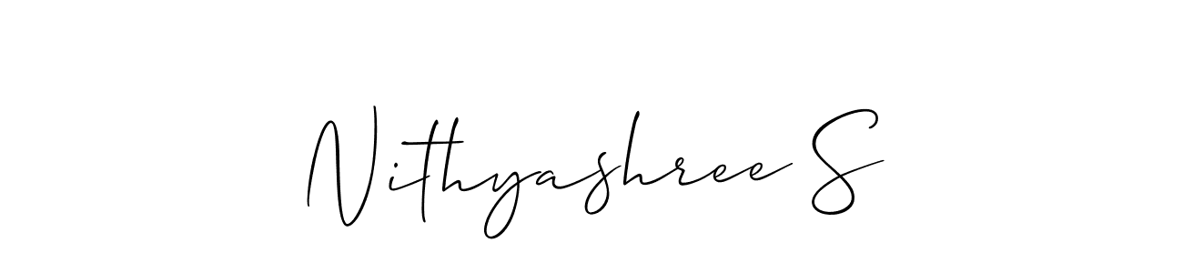 Also You can easily find your signature by using the search form. We will create Nithyashree S name handwritten signature images for you free of cost using Allison_Script sign style. Nithyashree S signature style 2 images and pictures png