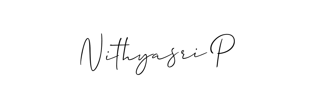 Use a signature maker to create a handwritten signature online. With this signature software, you can design (Allison_Script) your own signature for name Nithyasri P. Nithyasri P signature style 2 images and pictures png