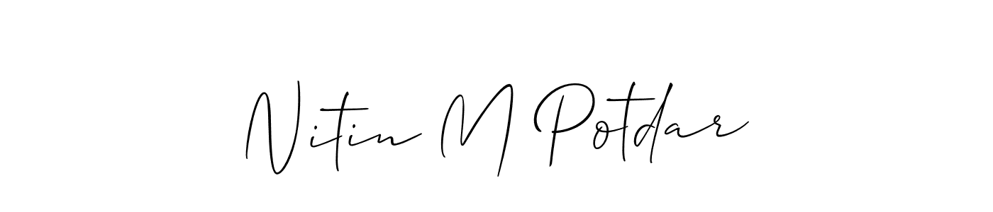 You should practise on your own different ways (Allison_Script) to write your name (Nitin M Potdar) in signature. don't let someone else do it for you. Nitin M Potdar signature style 2 images and pictures png