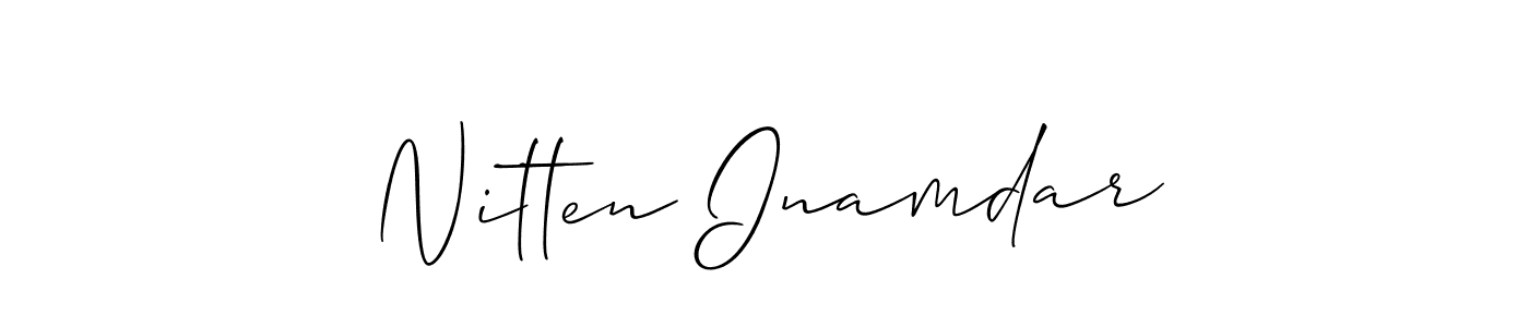 Allison_Script is a professional signature style that is perfect for those who want to add a touch of class to their signature. It is also a great choice for those who want to make their signature more unique. Get Nitten Inamdar name to fancy signature for free. Nitten Inamdar signature style 2 images and pictures png
