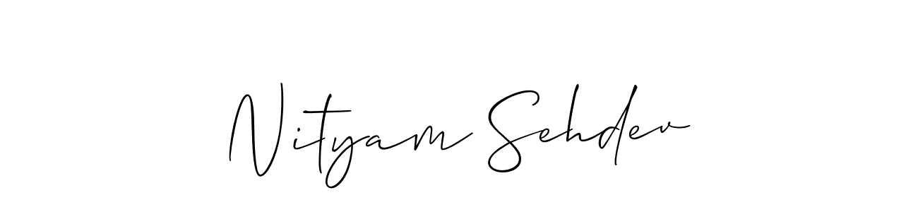 Allison_Script is a professional signature style that is perfect for those who want to add a touch of class to their signature. It is also a great choice for those who want to make their signature more unique. Get Nityam Sehdev name to fancy signature for free. Nityam Sehdev signature style 2 images and pictures png