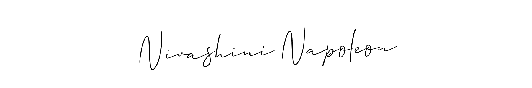 The best way (Allison_Script) to make a short signature is to pick only two or three words in your name. The name Nivashini Napoleon include a total of six letters. For converting this name. Nivashini Napoleon signature style 2 images and pictures png