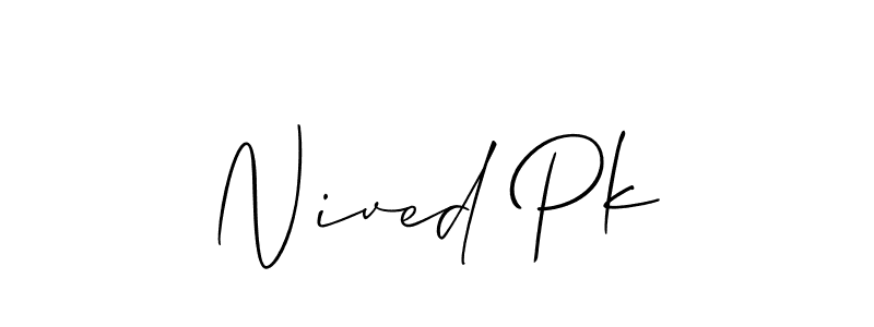 How to make Nived Pk name signature. Use Allison_Script style for creating short signs online. This is the latest handwritten sign. Nived Pk signature style 2 images and pictures png