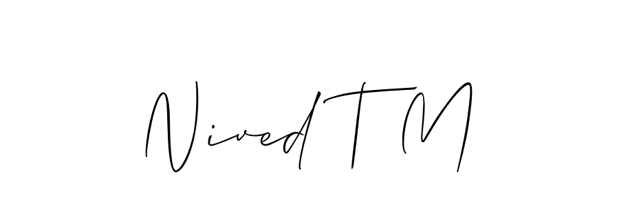 Similarly Allison_Script is the best handwritten signature design. Signature creator online .You can use it as an online autograph creator for name Nived T M. Nived T M signature style 2 images and pictures png