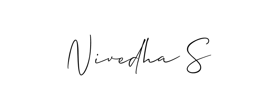 Also You can easily find your signature by using the search form. We will create Nivedha S name handwritten signature images for you free of cost using Allison_Script sign style. Nivedha S signature style 2 images and pictures png