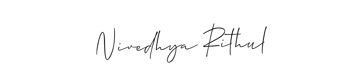 Make a beautiful signature design for name Nivedhya Rithul. With this signature (Allison_Script) style, you can create a handwritten signature for free. Nivedhya Rithul signature style 2 images and pictures png
