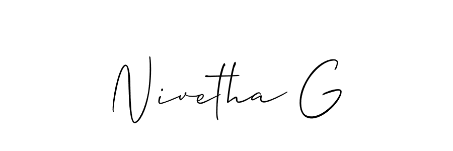 The best way (Allison_Script) to make a short signature is to pick only two or three words in your name. The name Nivetha G include a total of six letters. For converting this name. Nivetha G signature style 2 images and pictures png