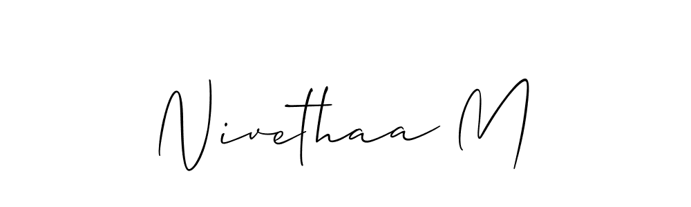 if you are searching for the best signature style for your name Nivethaa M. so please give up your signature search. here we have designed multiple signature styles  using Allison_Script. Nivethaa M signature style 2 images and pictures png
