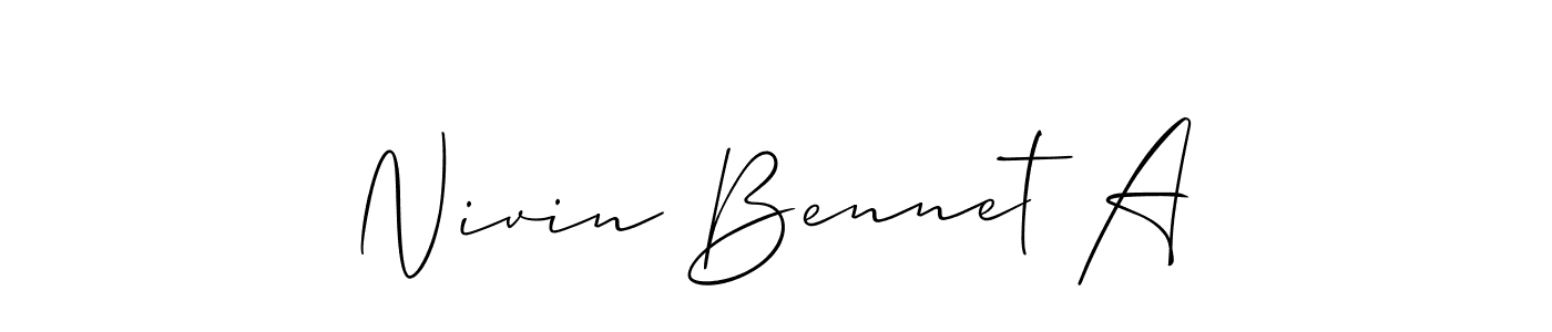 Allison_Script is a professional signature style that is perfect for those who want to add a touch of class to their signature. It is also a great choice for those who want to make their signature more unique. Get Nivin Bennet A name to fancy signature for free. Nivin Bennet A signature style 2 images and pictures png