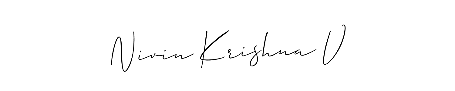 Use a signature maker to create a handwritten signature online. With this signature software, you can design (Allison_Script) your own signature for name Nivin Krishna V. Nivin Krishna V signature style 2 images and pictures png