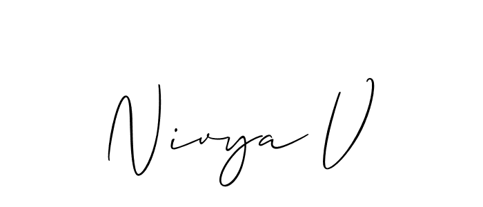 Allison_Script is a professional signature style that is perfect for those who want to add a touch of class to their signature. It is also a great choice for those who want to make their signature more unique. Get Nivya V name to fancy signature for free. Nivya V signature style 2 images and pictures png