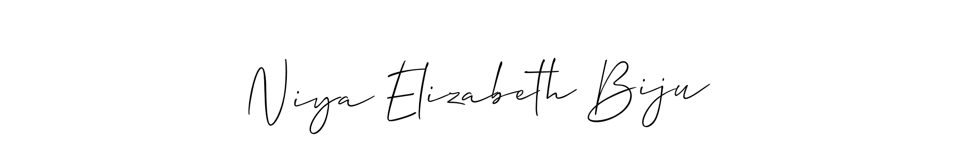 Make a short Niya Elizabeth Biju signature style. Manage your documents anywhere anytime using Allison_Script. Create and add eSignatures, submit forms, share and send files easily. Niya Elizabeth Biju signature style 2 images and pictures png