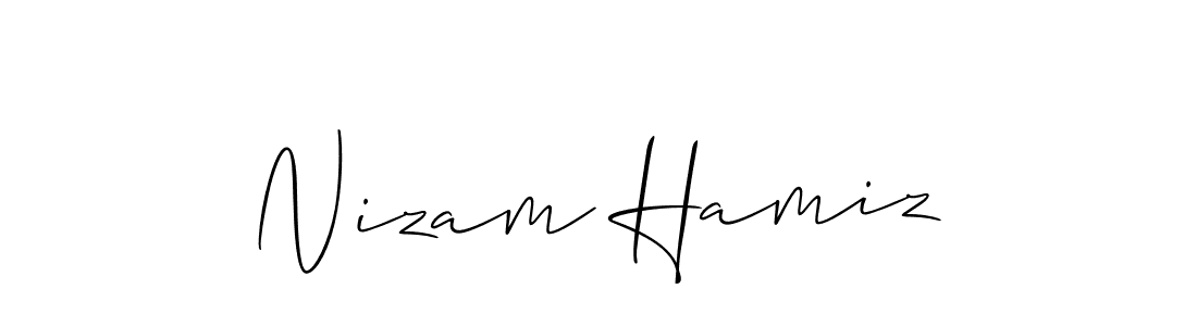 The best way (Allison_Script) to make a short signature is to pick only two or three words in your name. The name Nizam Hamiz include a total of six letters. For converting this name. Nizam Hamiz signature style 2 images and pictures png