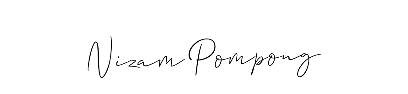 How to make Nizam Pompong name signature. Use Allison_Script style for creating short signs online. This is the latest handwritten sign. Nizam Pompong signature style 2 images and pictures png