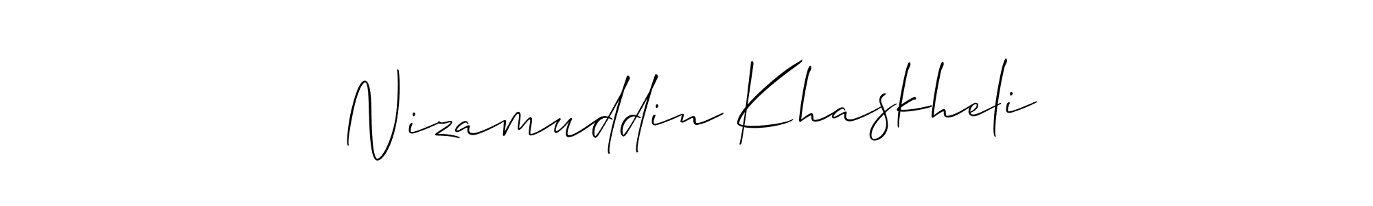 if you are searching for the best signature style for your name Nizamuddin Khaskheli. so please give up your signature search. here we have designed multiple signature styles  using Allison_Script. Nizamuddin Khaskheli signature style 2 images and pictures png
