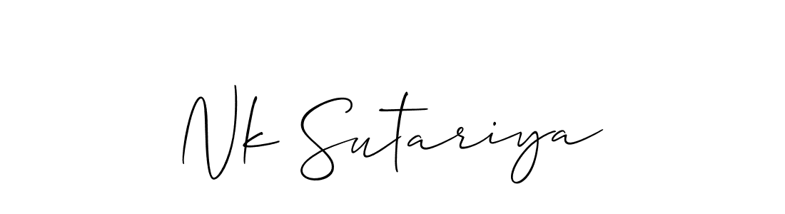 The best way (Allison_Script) to make a short signature is to pick only two or three words in your name. The name Nk Sutariya include a total of six letters. For converting this name. Nk Sutariya signature style 2 images and pictures png