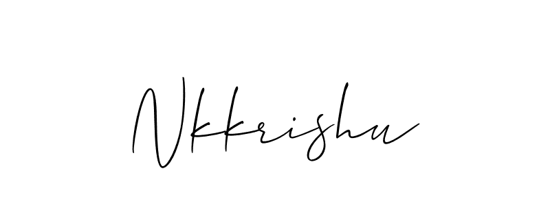 Use a signature maker to create a handwritten signature online. With this signature software, you can design (Allison_Script) your own signature for name Nkkrishu. Nkkrishu signature style 2 images and pictures png