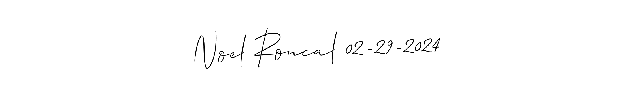 Make a short Noel Roncal 02-29-2024 signature style. Manage your documents anywhere anytime using Allison_Script. Create and add eSignatures, submit forms, share and send files easily. Noel Roncal 02-29-2024 signature style 2 images and pictures png