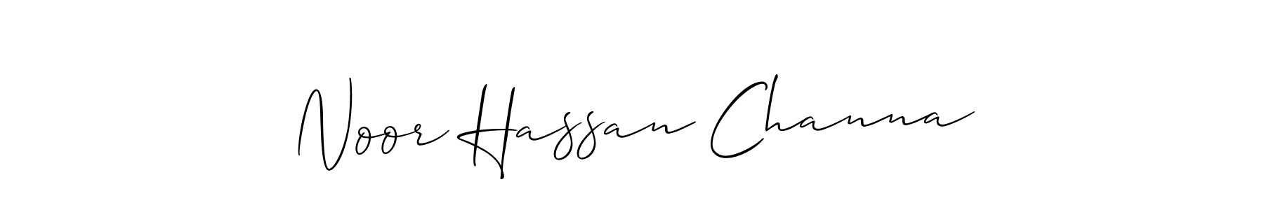 Make a beautiful signature design for name Noor Hassan Channa. With this signature (Allison_Script) style, you can create a handwritten signature for free. Noor Hassan Channa signature style 2 images and pictures png