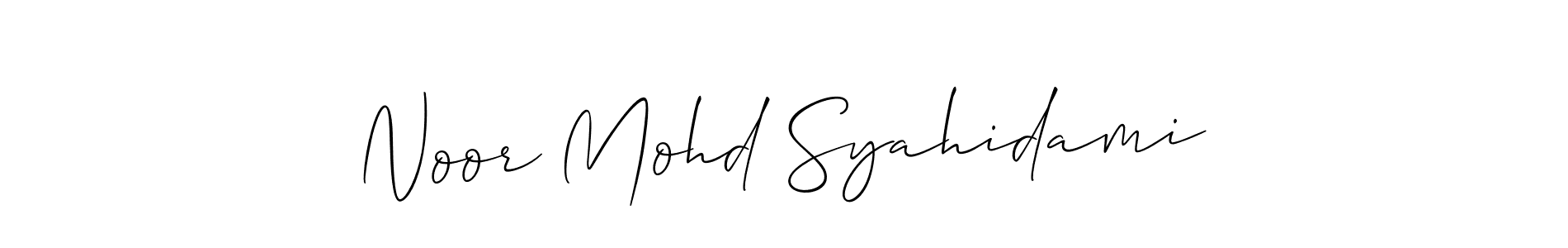 It looks lik you need a new signature style for name Noor Mohd Syahidami. Design unique handwritten (Allison_Script) signature with our free signature maker in just a few clicks. Noor Mohd Syahidami signature style 2 images and pictures png