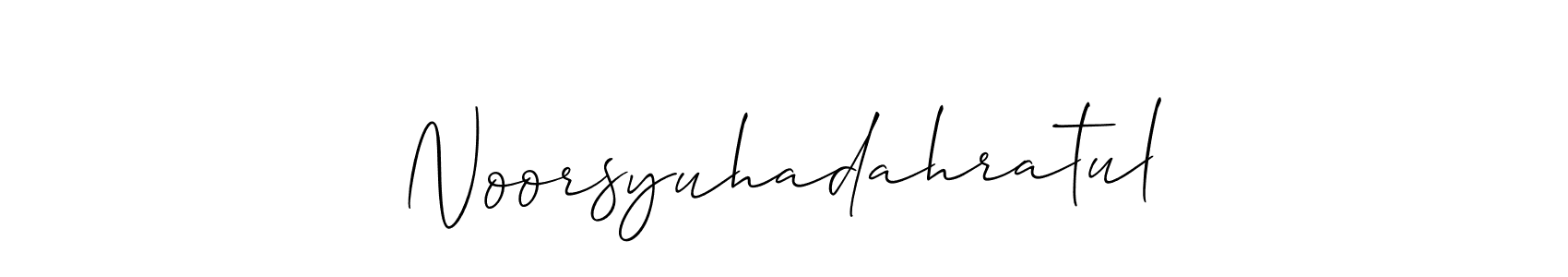 if you are searching for the best signature style for your name Noorsyuhadahratul. so please give up your signature search. here we have designed multiple signature styles  using Allison_Script. Noorsyuhadahratul signature style 2 images and pictures png