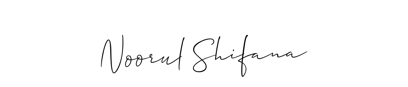 The best way (Allison_Script) to make a short signature is to pick only two or three words in your name. The name Noorul Shifana include a total of six letters. For converting this name. Noorul Shifana signature style 2 images and pictures png