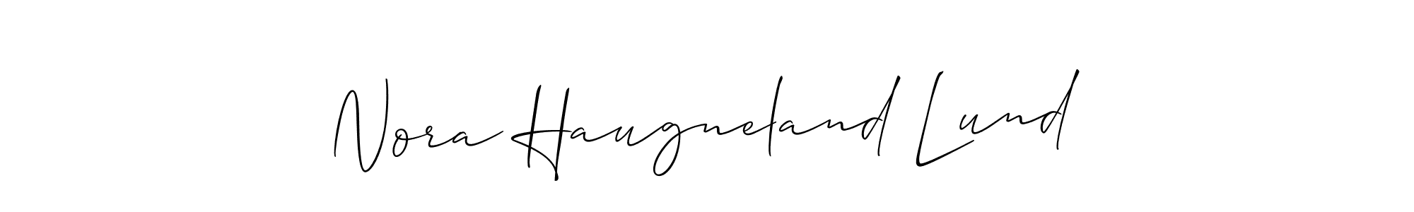 It looks lik you need a new signature style for name Nora Haugneland Lund. Design unique handwritten (Allison_Script) signature with our free signature maker in just a few clicks. Nora Haugneland Lund signature style 2 images and pictures png