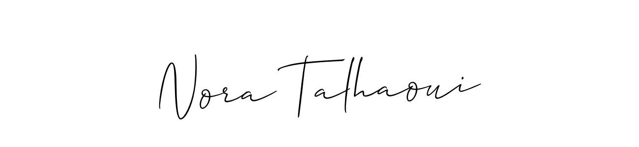 Make a short Nora Talhaoui signature style. Manage your documents anywhere anytime using Allison_Script. Create and add eSignatures, submit forms, share and send files easily. Nora Talhaoui signature style 2 images and pictures png