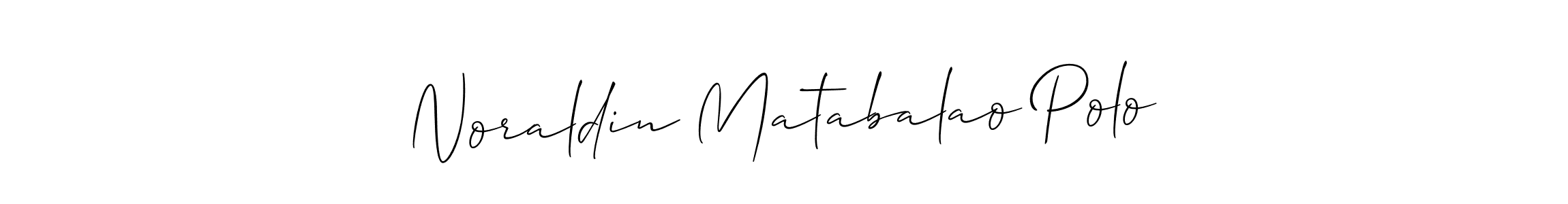 You should practise on your own different ways (Allison_Script) to write your name (Noraldin Matabalao Polo) in signature. don't let someone else do it for you. Noraldin Matabalao Polo signature style 2 images and pictures png