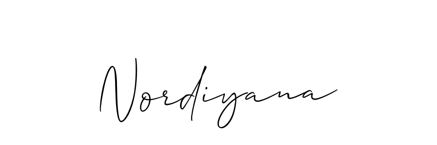 Use a signature maker to create a handwritten signature online. With this signature software, you can design (Allison_Script) your own signature for name Nordiyana. Nordiyana signature style 2 images and pictures png